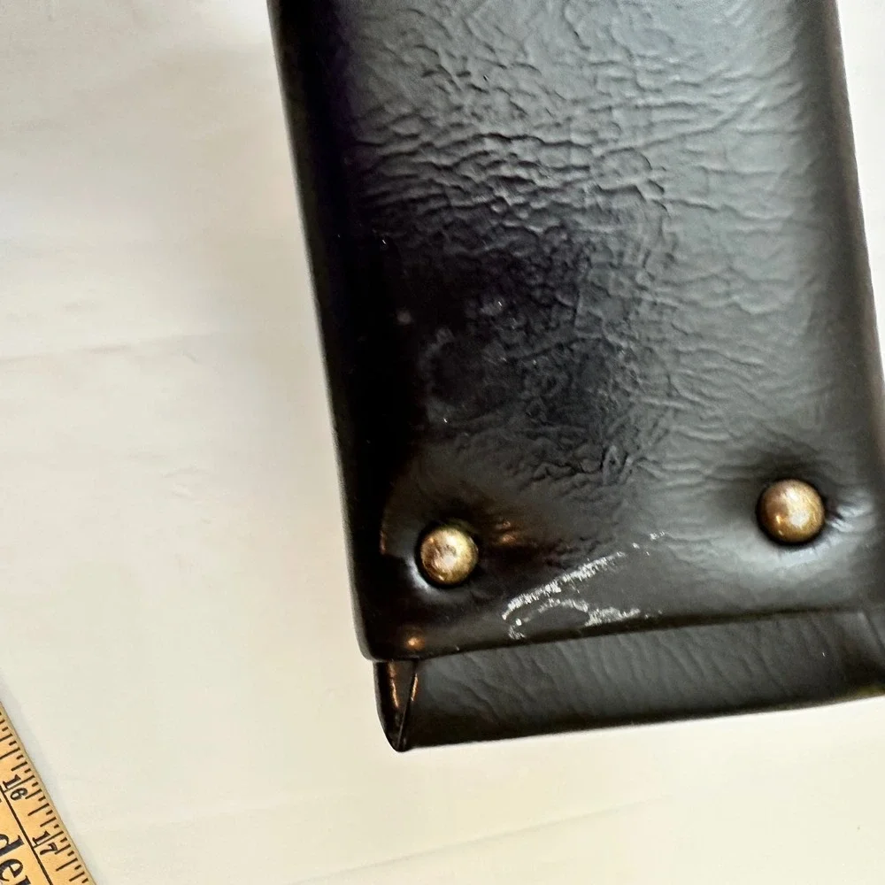 Vintage Black Faux Leather Top‎ Handle Handbag Structured Satchel Gold Clasp